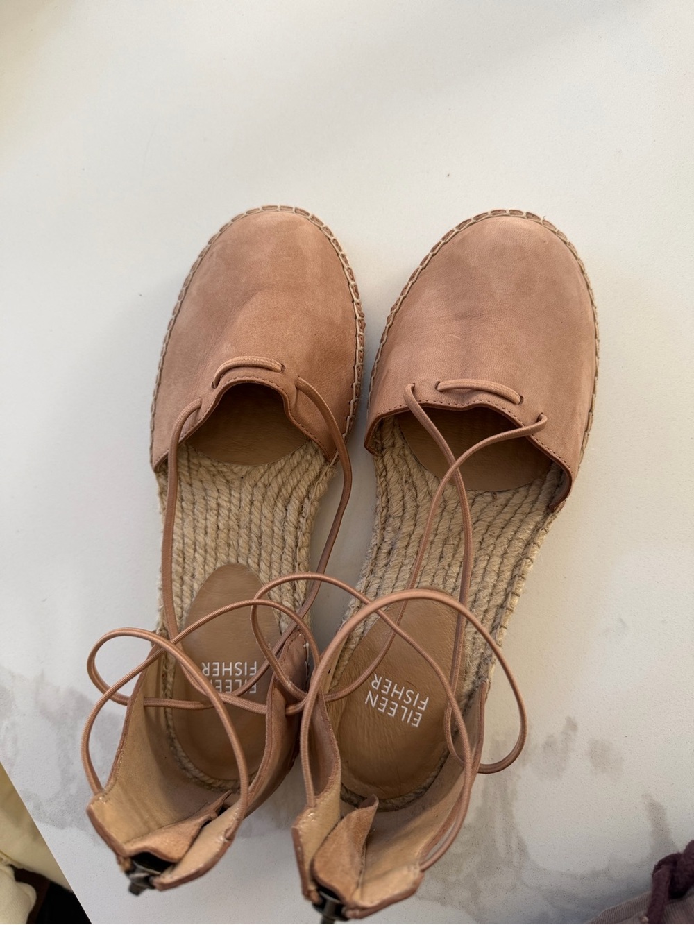 Eileen Fisher Women's Lace Up Espadrilles Leather Sandals Toffee Cream Size 7.5